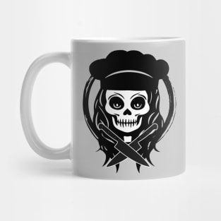 Female Chef Skull and Knives Black Logo Mug